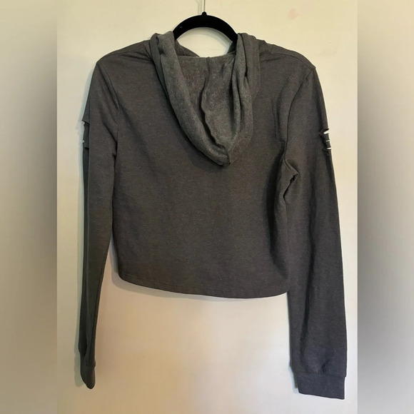NWT Electric Pink Womens Cropped Distressed Hoody Gray Sm planet mountain solar - Picture 3 of 7